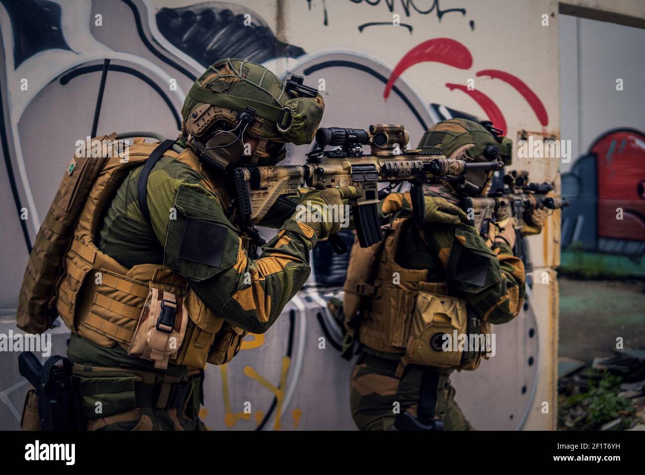 The special forces soldiers in action, carrying out an operation with the help of special equipment Stock Photo