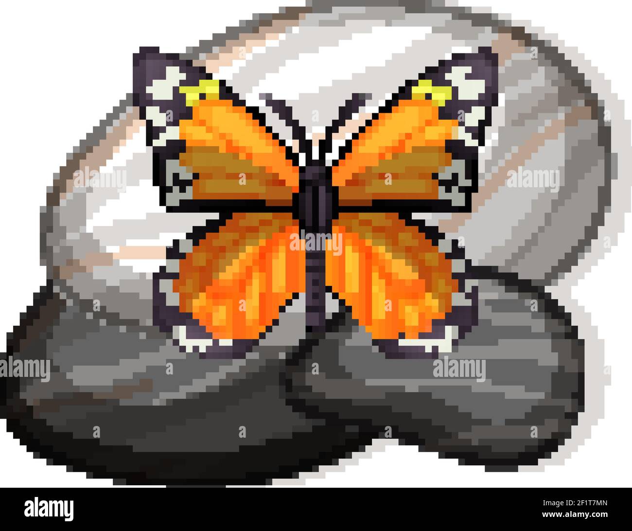 Top view of butterfly on a stone on white background illustration Stock Vector