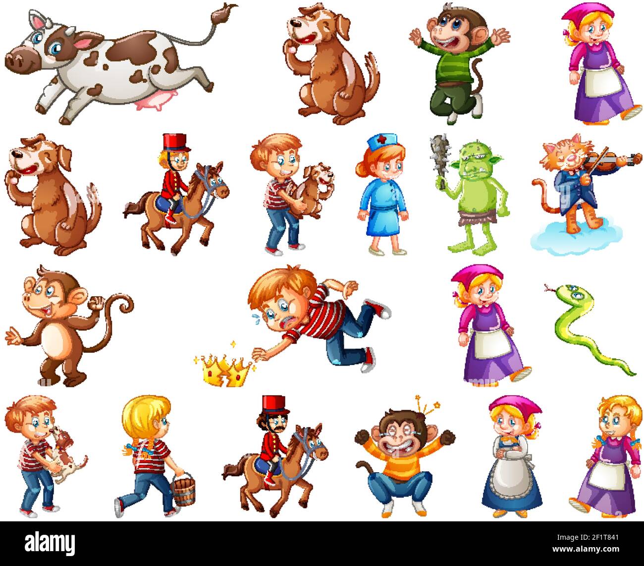 Set of different nursery rhyme character isolated on white background
