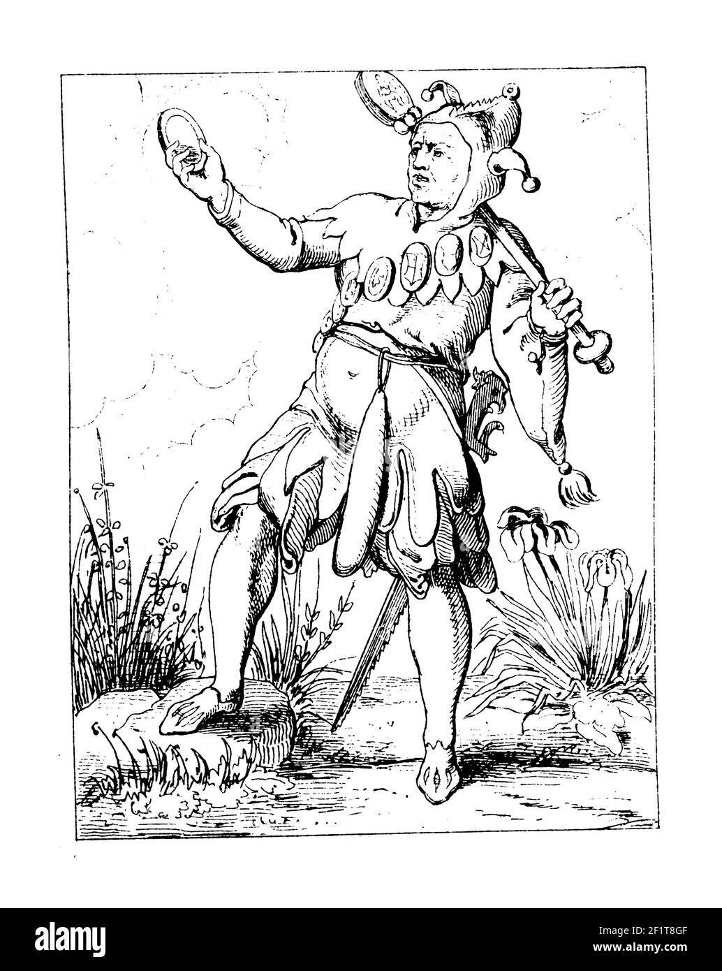 19th-century engraving of a jester. Published in Bilder-Atlas zur Weltgeschichte nach Kunstwerken alter und neuer Zeit (Stuttgart, Verlag Paul Neff, 1 Stock Photo