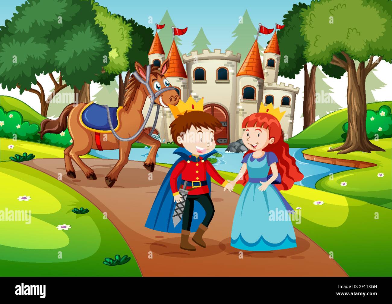 Scene with prince and princess at the castle illustration Stock Vector ...
