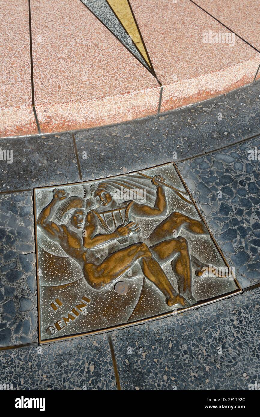 Gemini bronze zodiac plaque, Hoover Dam, Arizona, Nevada, USA Stock Photo