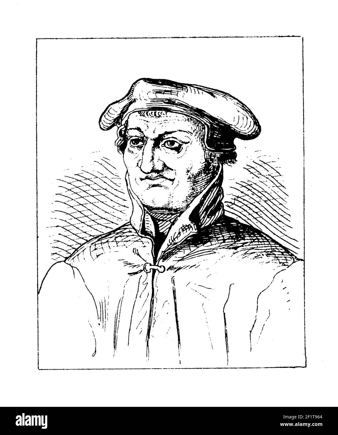 Antique illustration of a portrait of Johann Cochlaeus, German humanist. He was born in 1479 in Wendelstein, Bavaria, Germany and died on January 10, Stock Photo