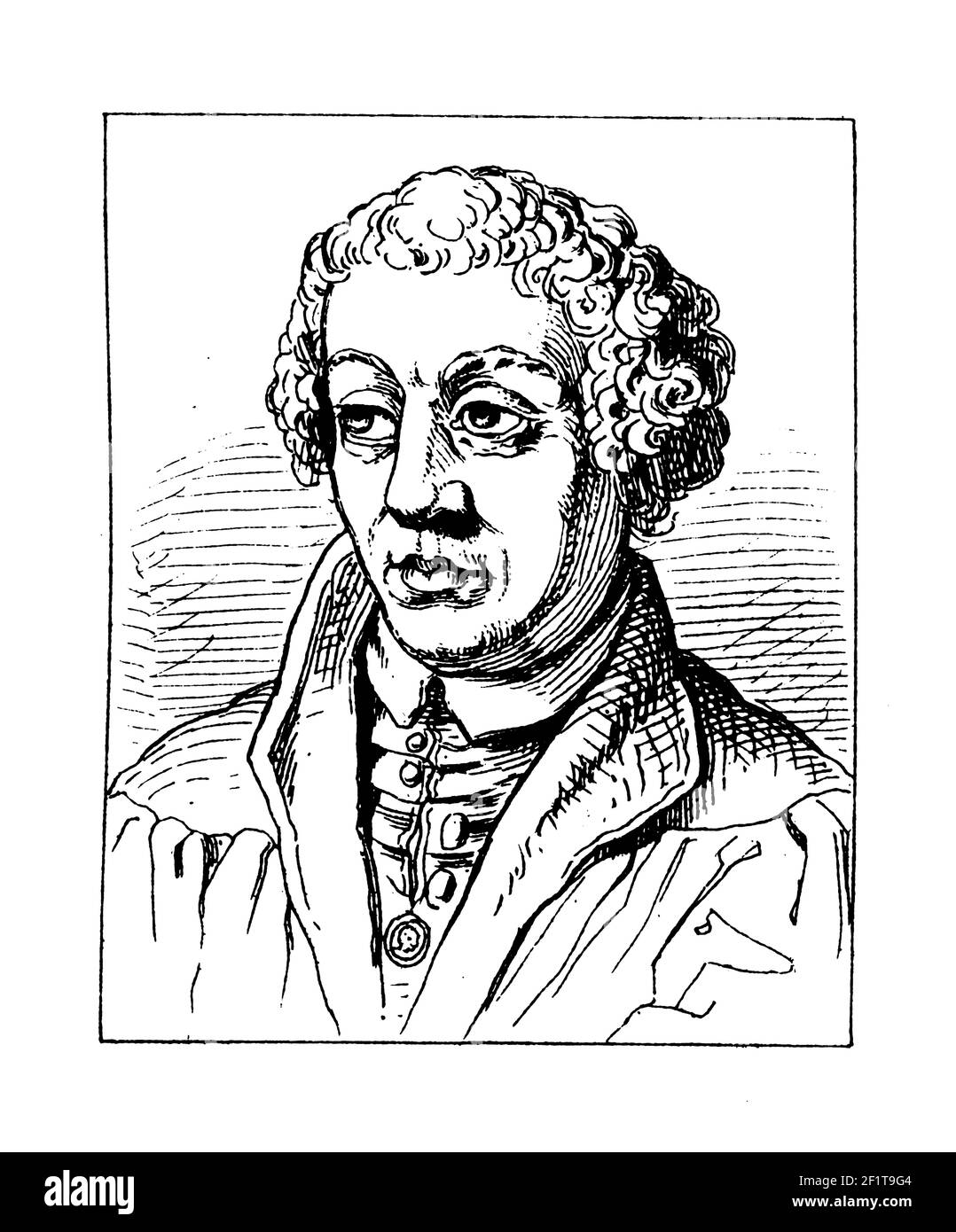 Antique 19th-century illustration of a portrait of Johann Reuchlin, German humanist and scholar. Born on January 29, 1455 in Pforzheim, Germany, Reuch Stock Photo