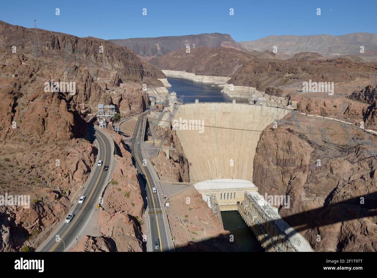 View of Hoover Dam from the Mike O'Callaghan - Pat Tillman Memorial Bridge, Arizona, Nevada, USA Stock Photo