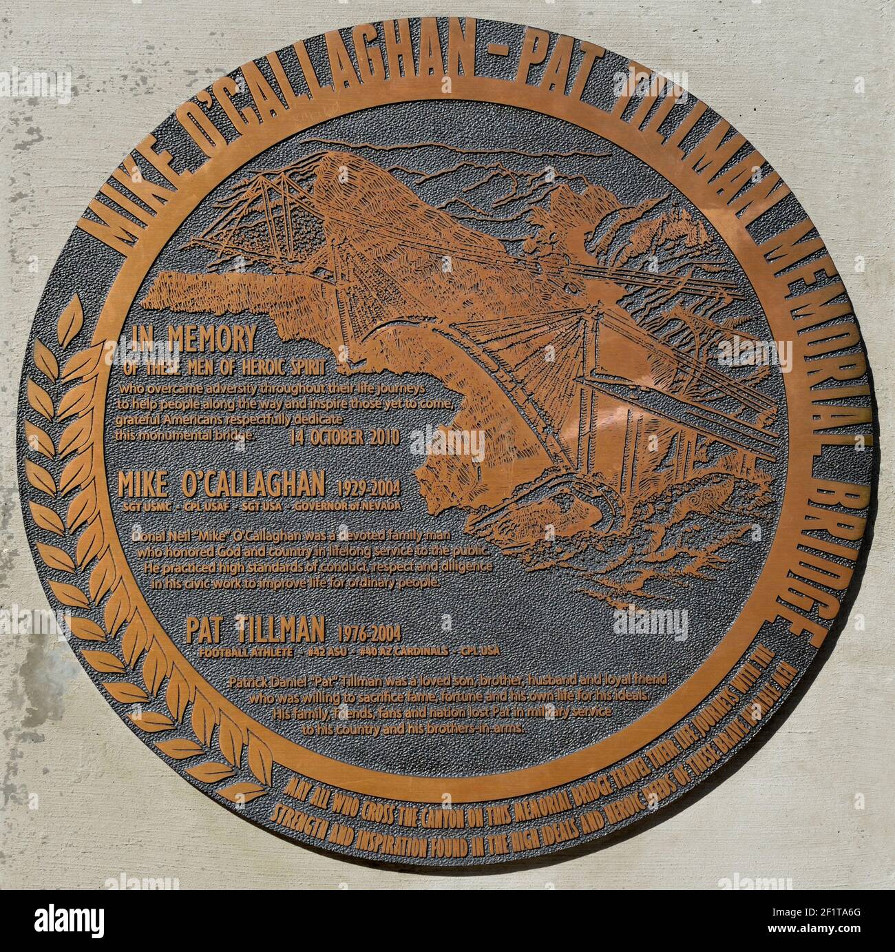 Plaque honoring Mike O'Callaghan and Pat Tillman on the Mike O ...