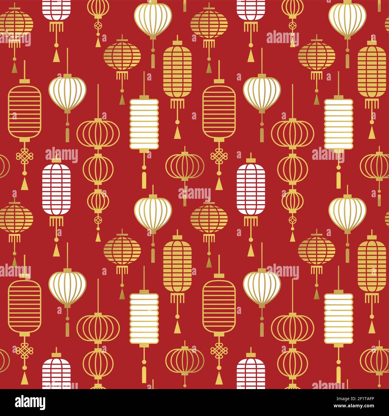 Chinese paper lantern seamless pattern illustration. Red and gold asian