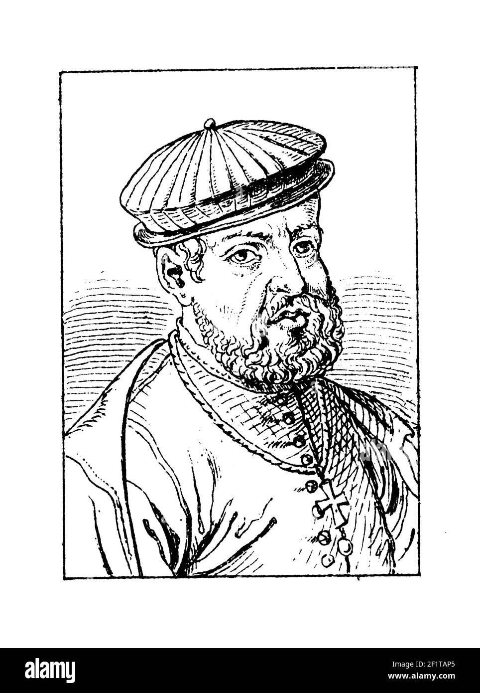 Antique 19th-century illustration of a portrait of John III, King of Portugal and the Algarves. He was born on June 7, 1502 in Lisbon, Kingdom of Port Stock Photo