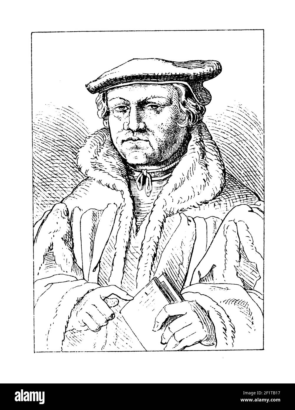 19th-century engraving of a portrait of Justus Jonas, German Protestant reformer. He was born on June 5, 1493 in Nordhausen, Thuringia, Germany and di Stock Photo