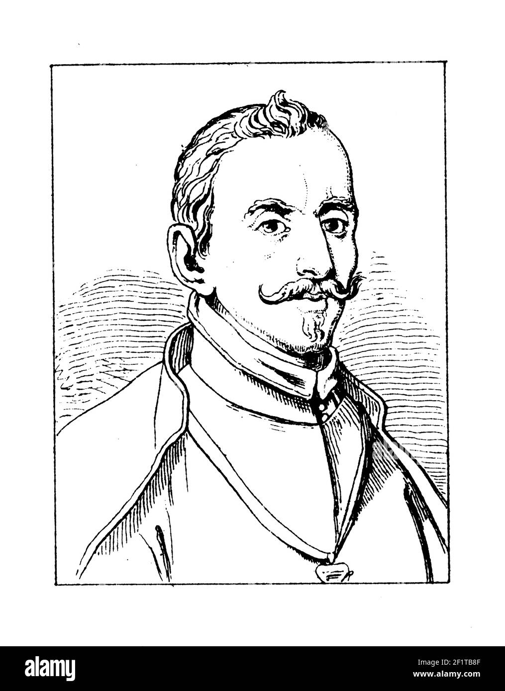 19th-century illustration of a portrait of Lope de Vega, Spanish playwright and poet. Born on November 25, 1562 in Madrid, Spain, he died on August 27 Stock Photo