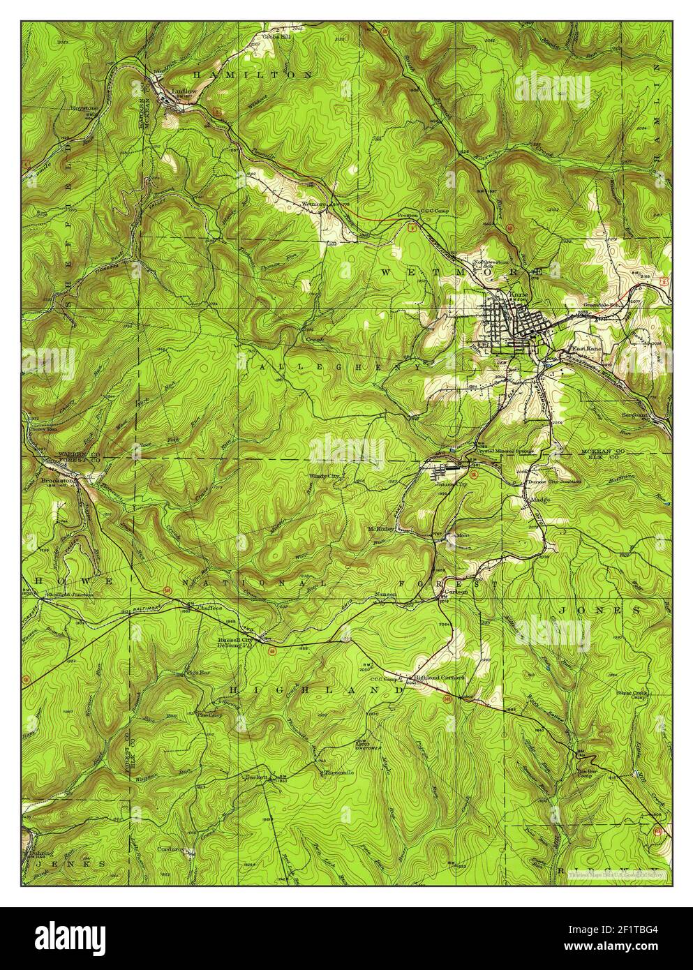 Kane, Pennsylvania, map 1934, 1:62500, United States of America by Timeless Maps, data U.S. Geological Survey Stock Photo