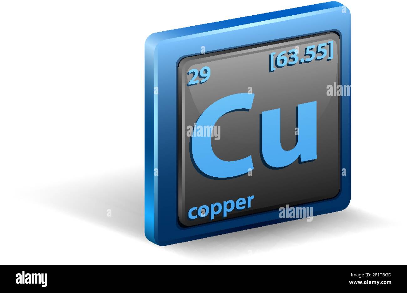 Copper chemical element. Chemical symbol with atomic number and atomic