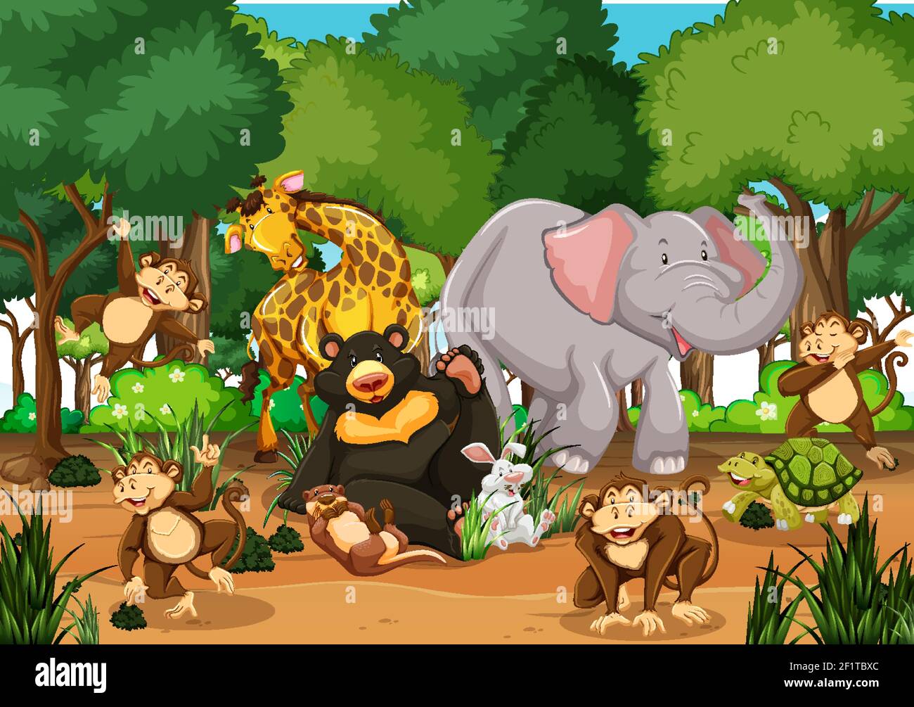 Wild animals in the jungle illustration Stock Vector Image & Art - Alamy