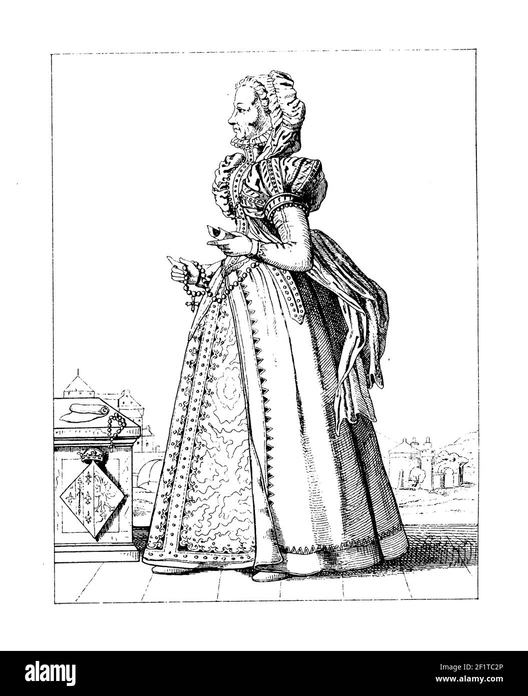 Vintage engraving of a portrait of Margaret, Duchess of Parma and governor of the Netherlands. She was born on December 28, 1522 in Oudenaarde, Belgiu Stock Photo