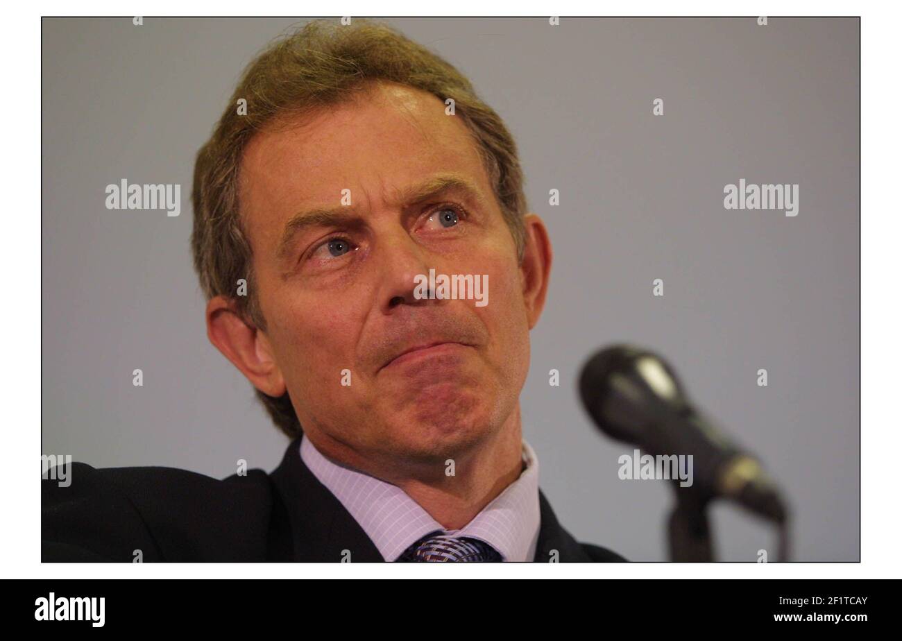 Tony Blair at a press question and answer session in his constituency