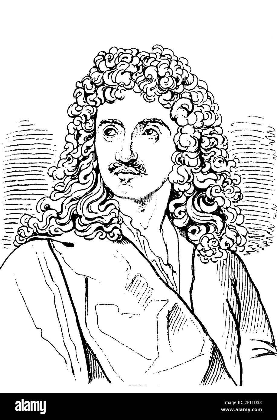 19th-century engraving of a portrait of Moliere, French playwright and actor who is considered one of the greatest masters of comedy in Western litera Stock Photo