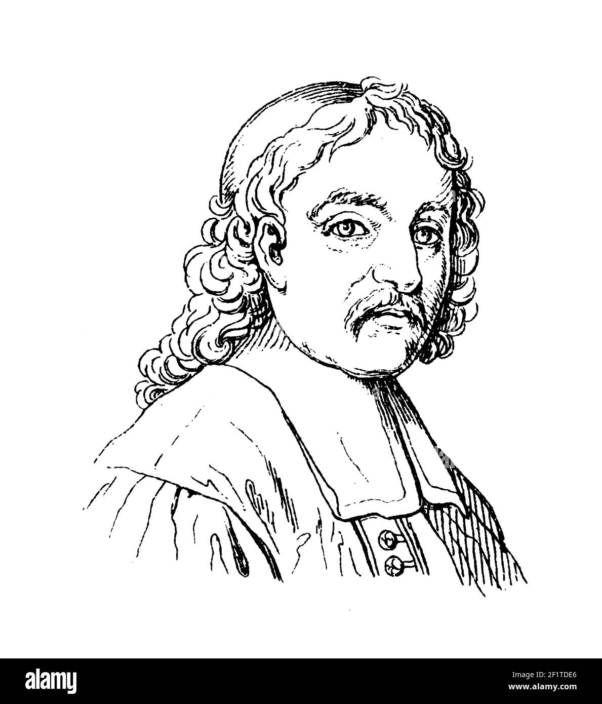 Antique 19th-century illustration of a portrait of Paul Gerhardt, German hymn writer. He was born on March 12, 1607 at Grafenhainichen, Germany. Died Stock Photo
