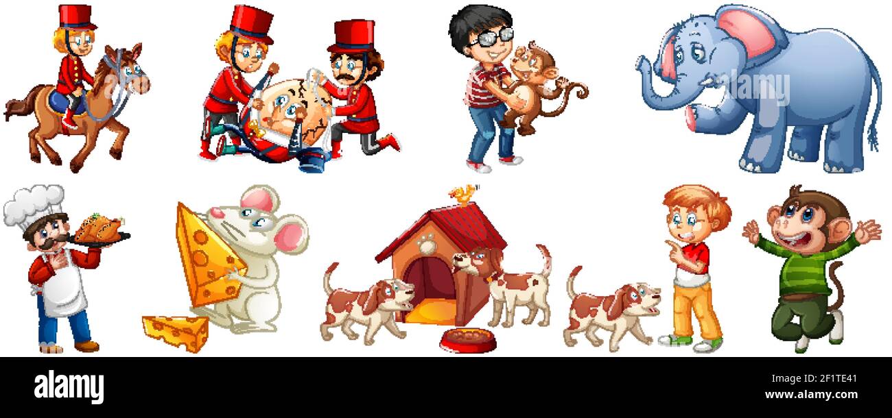 Set of different nursery rhyme character isolated on white background