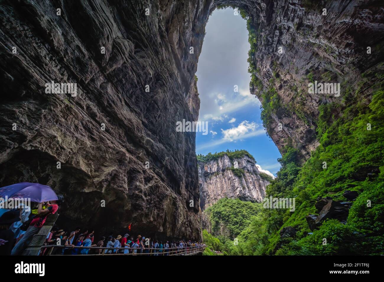Natural rocky arch fissure in Wulong National Park Stock Photo
