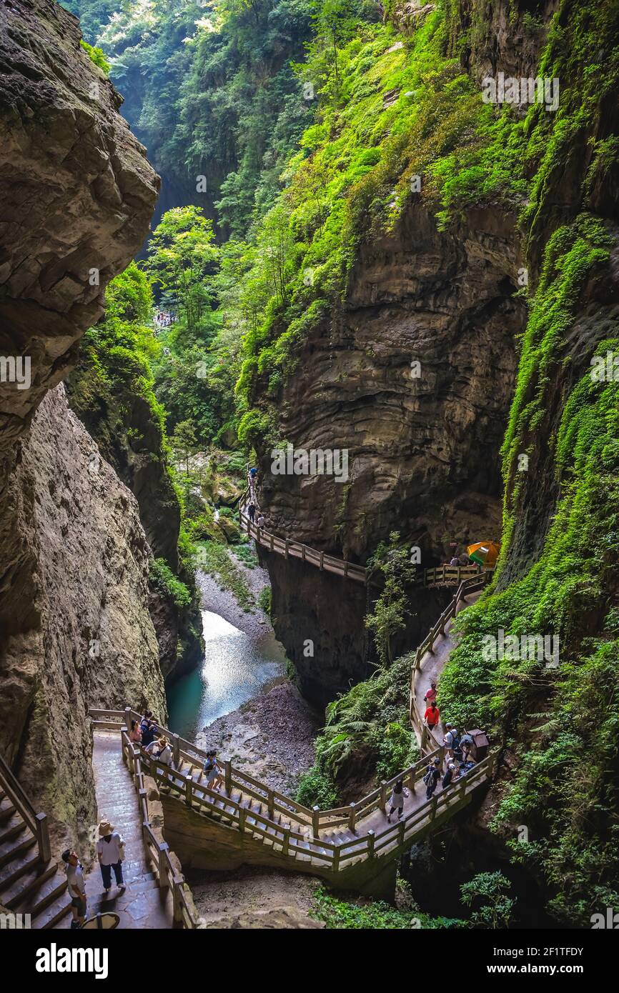 Cliff path in Wulong National Park Stock Photo
