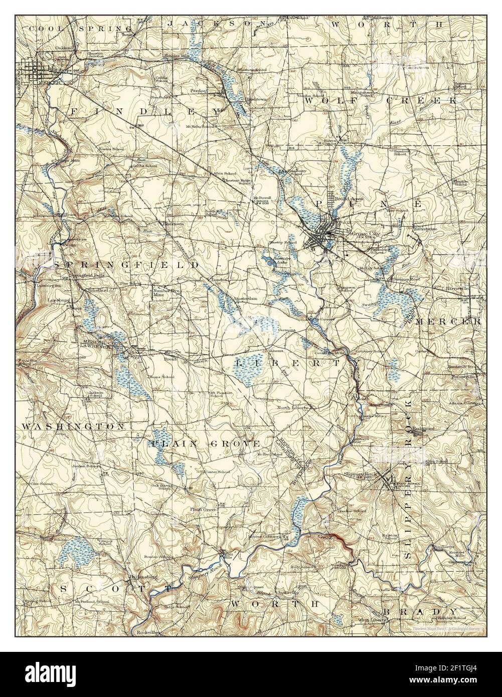 Mercer, Pennsylvania, map 1913, 1:62500, United States of America by Timeless Maps, data U.S. Geological Survey Stock Photo