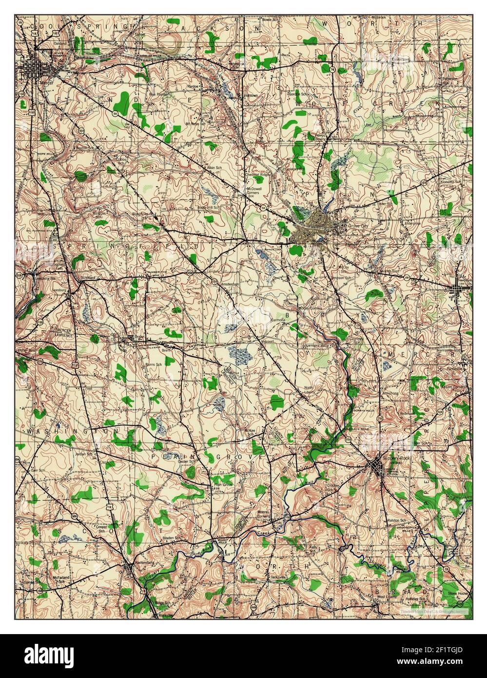 Mercer, Pennsylvania, map 1943, 1:62500, United States of America by Timeless Maps, data U.S. Geological Survey Stock Photo