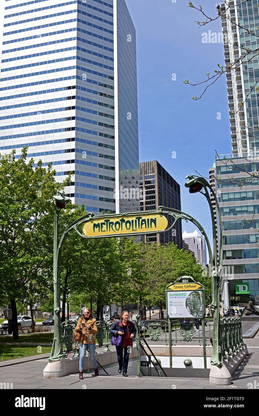 Metropolitan Sign At The Victoria Park in Montreal, Canada, Canadian, Province, Quebec. Victoria Square Metro station Stock Photo
