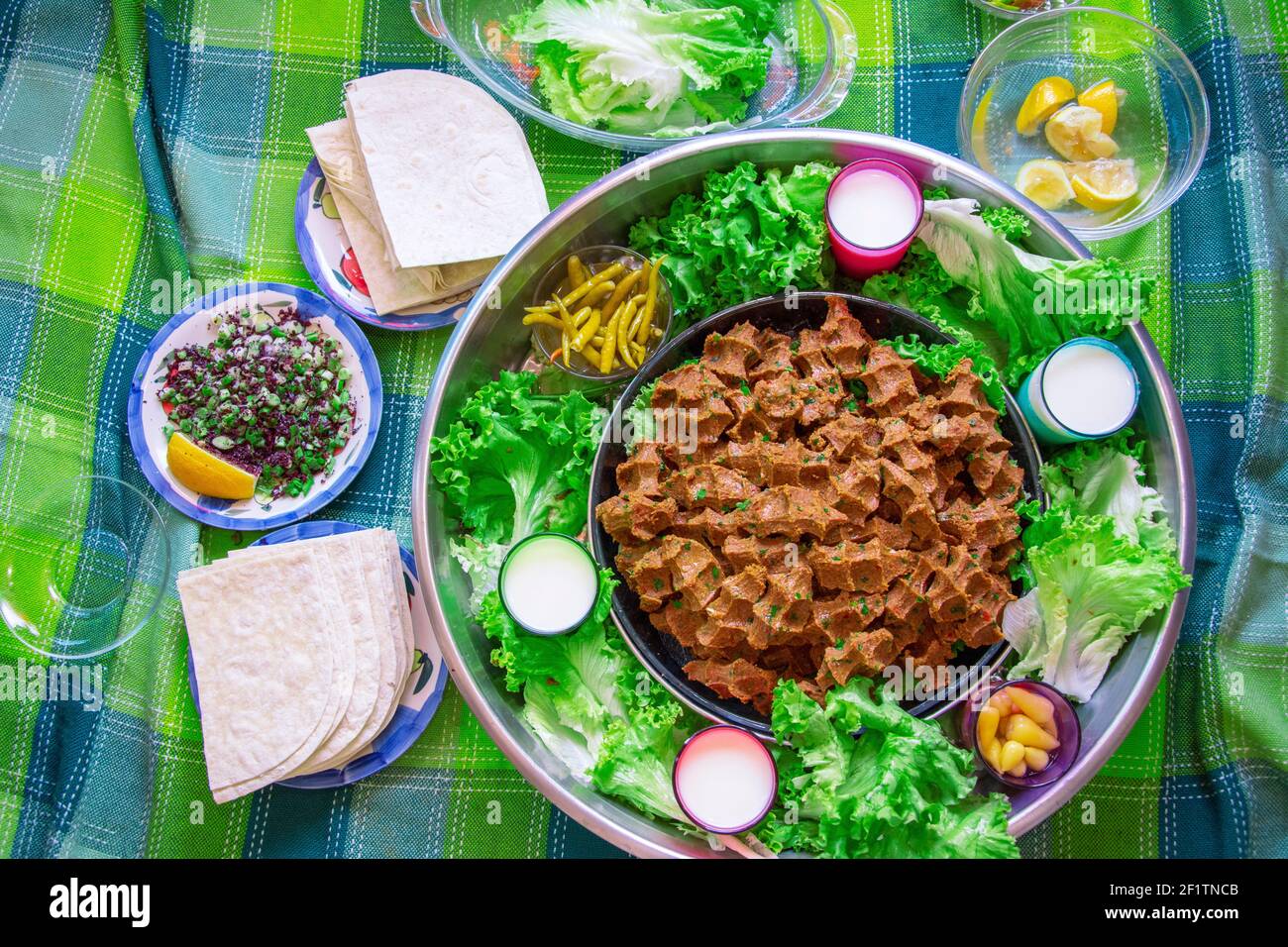 Top view raw meatball table Stock Photo
