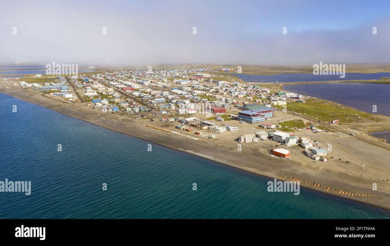 The Fog is lifting in Barrow Alaska now called Utqiagvik AK Stock Photo