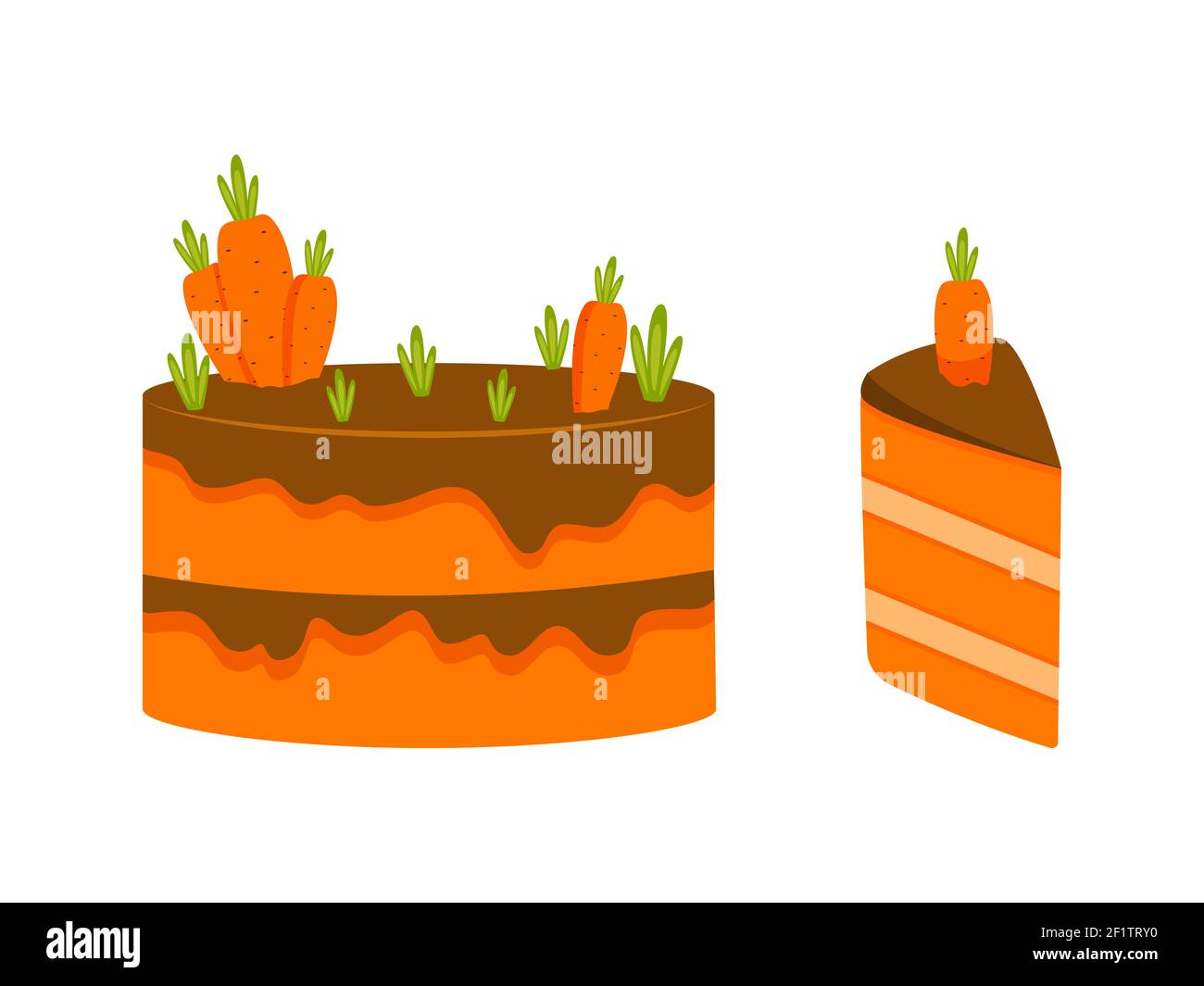 Carrot cake whole and slice. Vector illustration. Stock Vector