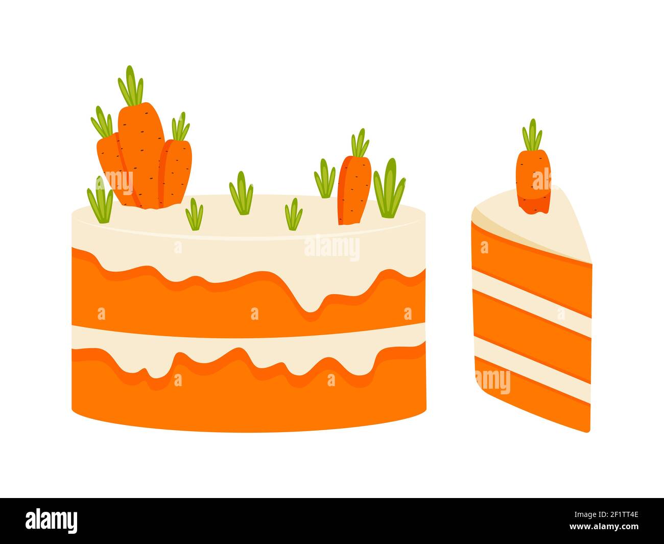 Carrot cake whole and slice. Vector illustration Stock Vector Image