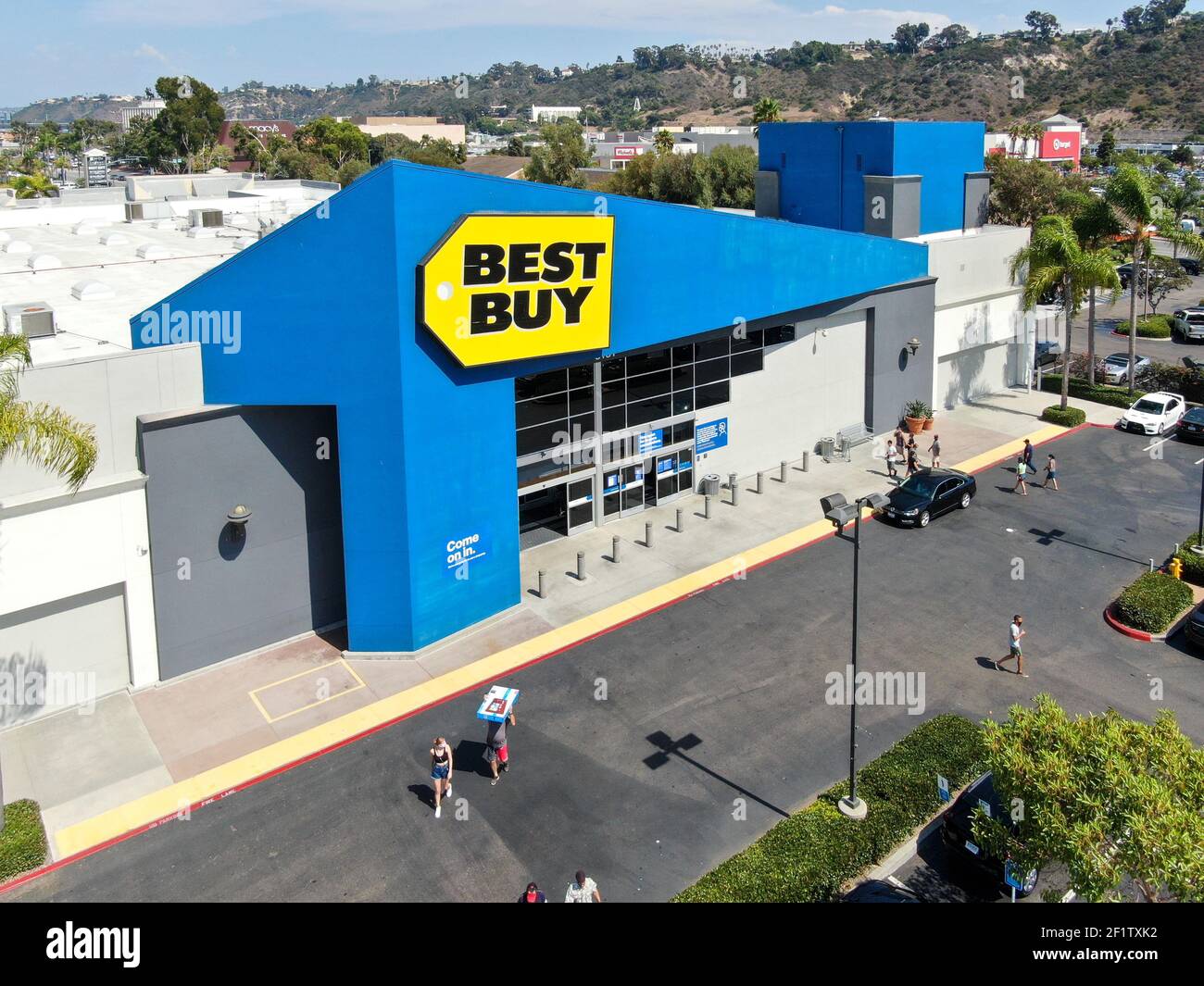 Aerial view of Best Buy multinational electronics store. Stock Photo
