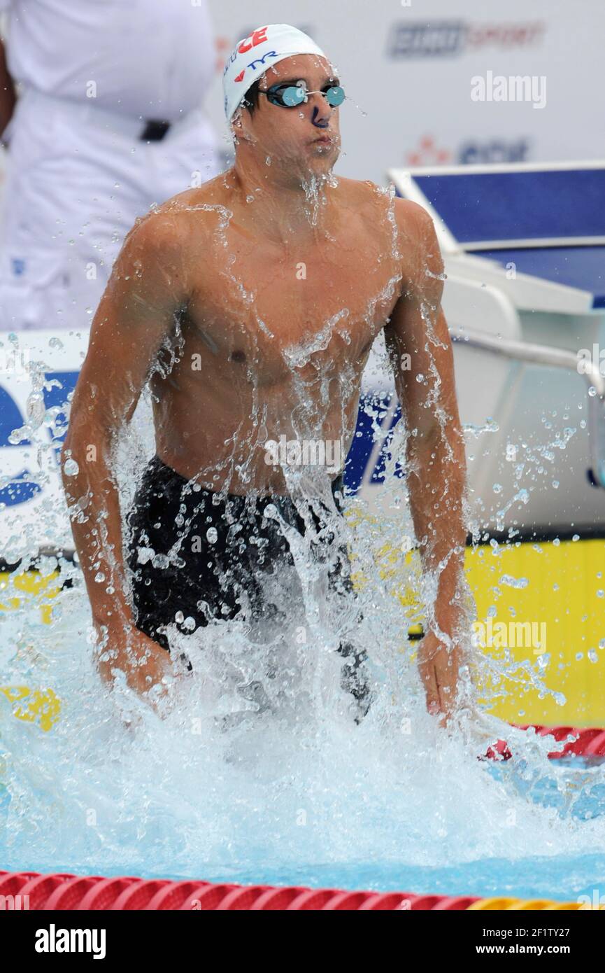 SWIMMING - OPEN EDF 2012 - LA CROIX CATELAN / PARIS (FRA) - DAY 2 - 07/07/2012 - PHOTO STEPHANE KEMPINAIRE / KMSP / DPPI - 50 M BACKTROKE - MEN - DORIAN GANDIN (FRA) Stock Photo