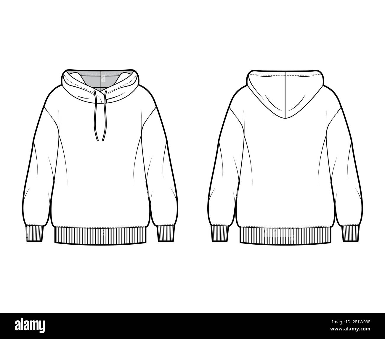 Hoody sweatshirt technical fashion illustration with long sleeves
