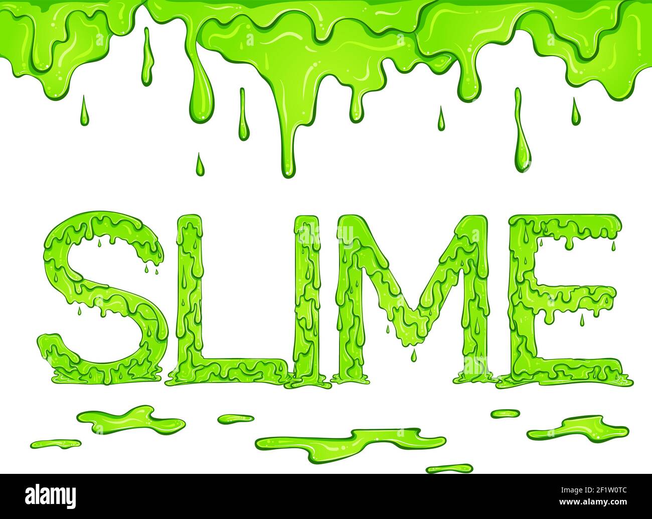 Lettering dripping word Slime green color with drips. Vector illustration isolated on white background. Font design in hand drawn style. Words for print, banners, posters, books, icon, stickers. Stock Vector