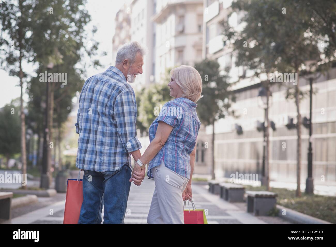 Happy senior couple in love looking at each other Stock Photo