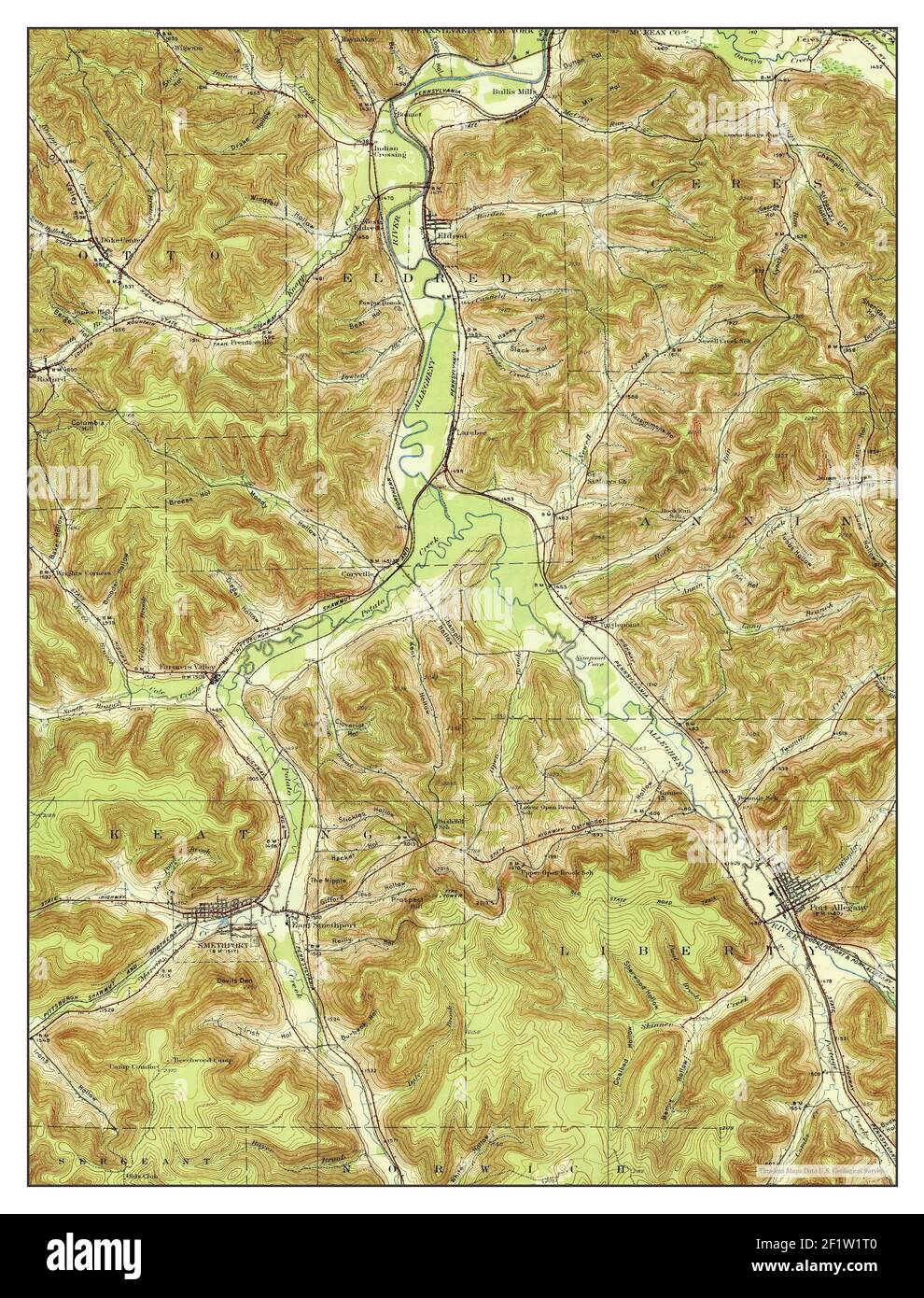 Smethport, Pennsylvania, map 1937, 1:62500, United States of America by Timeless Maps, data U.S. Geological Survey Stock Photo
