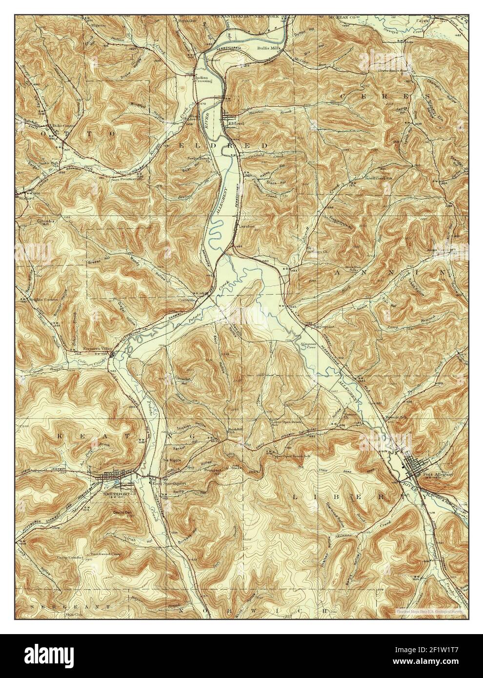 Smethport, Pennsylvania, map 1937, 1:62500, United States of America by Timeless Maps, data U.S. Geological Survey Stock Photo