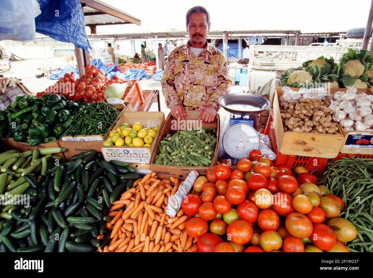 Fresh produce for sale at a farmers market in the Asir Region of the Kingdom of Saudi Arabia Stock Photo