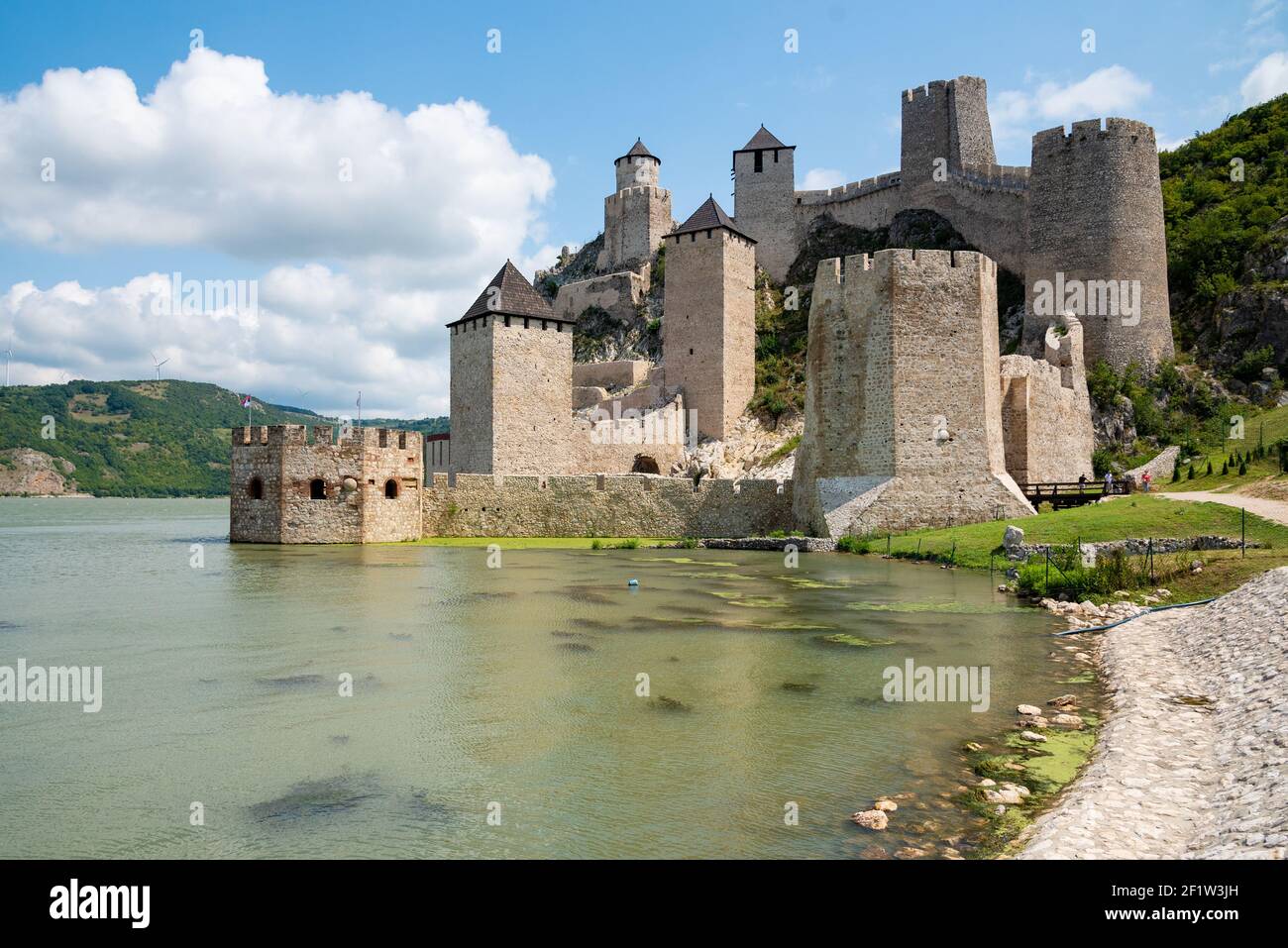Medieval Golubac fortress on river Danube in Serbia Stock Photo