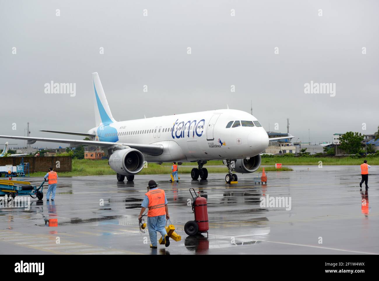 Tame Airbus jet arriving at Francisco de Orellana Airport, Coca, Orellana, Ecuador Stock Photo