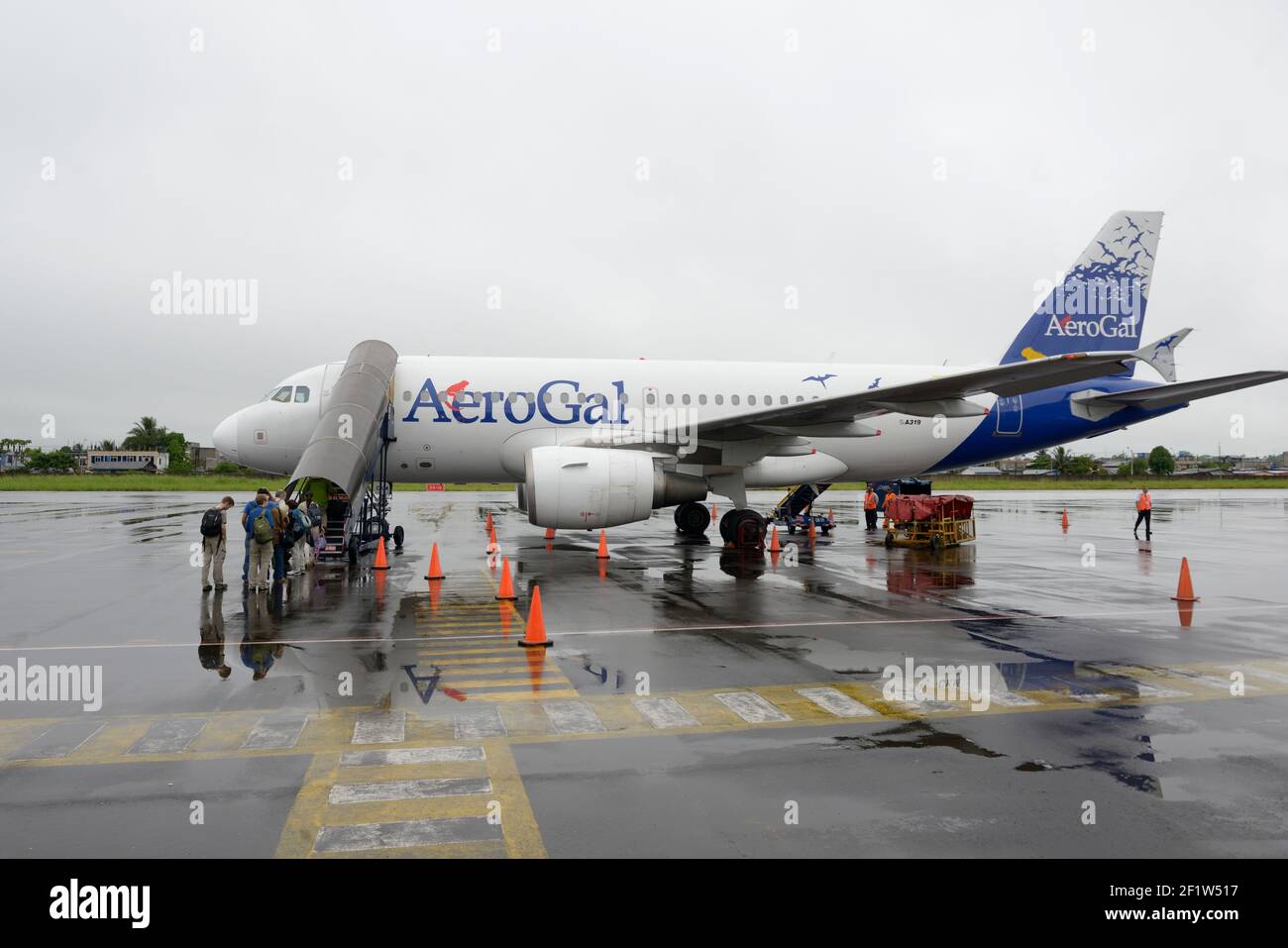 AeroGal Airbus A319 jet at Francisco de Orellana Airport, Coca, Orellana, Ecuador Stock Photo