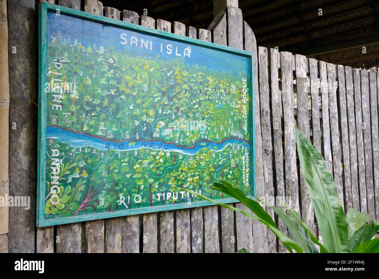 Map of the Kichwa community of Sani Isla in the Ecuadorean Amazon Stock Photo