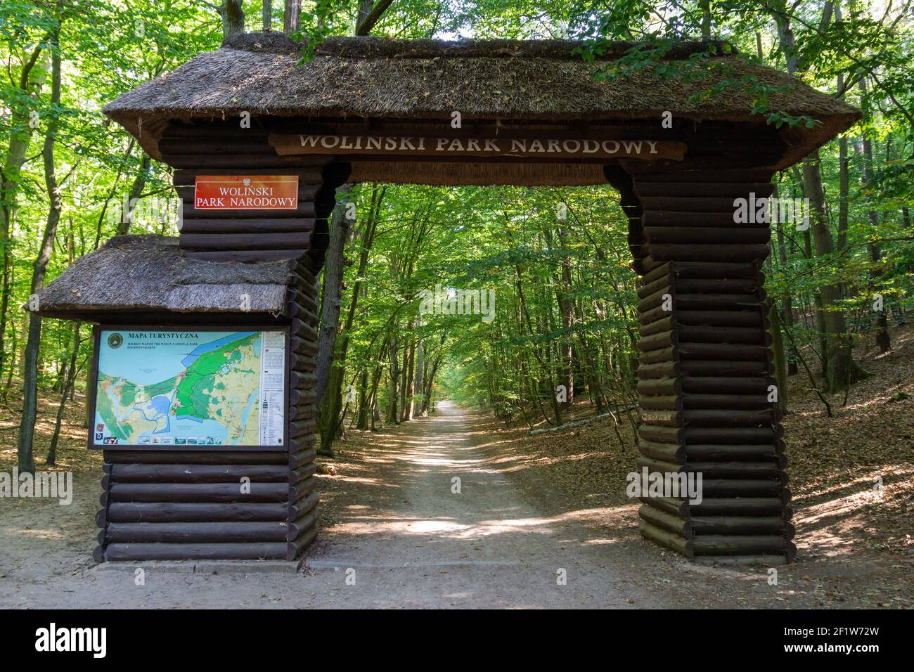 Entrance gate to the Wolinski national park on the Baltic Sea in Poland Stock Photo