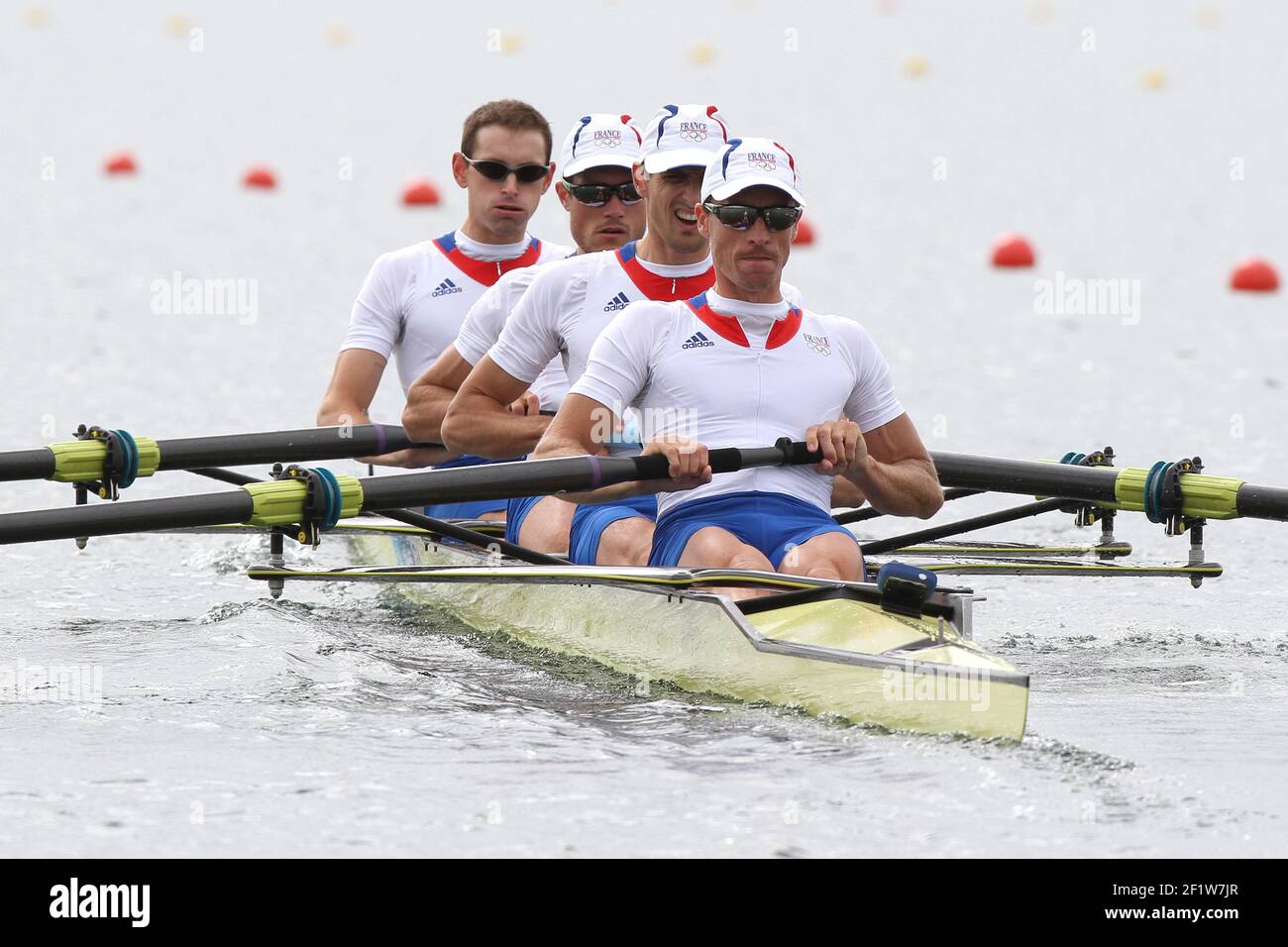 LONDON OLYMPIC GAMES 2012 - ETON DORNEY ROWING CENTRE , LONDON (ENG) - 02/08/2012 - PHOTO : EDDY LEMAISTRE / KMSP / DPPIROWING - LM4- - FINAL B - FABRICE MOREAU, NICOLAS MOUTTON, FRANCK SOLFOROSI, THOMAS BAROUKH (FRA) Stock Photo