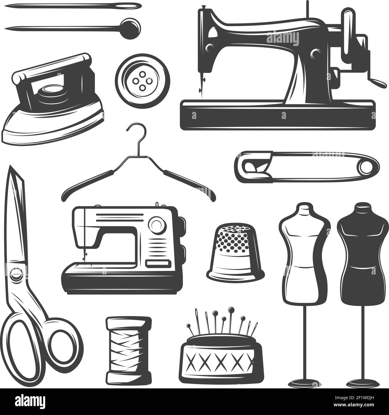 Vintage tailor elements set with professional equipment tools
