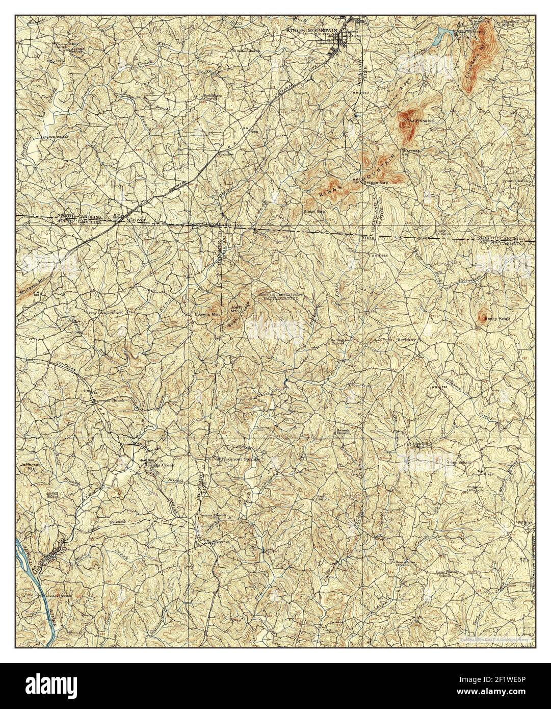 Kings Mountain, South Carolina, map 1908, 1:62500, United States of America by Timeless Maps, data U.S. Geological Survey Stock Photo