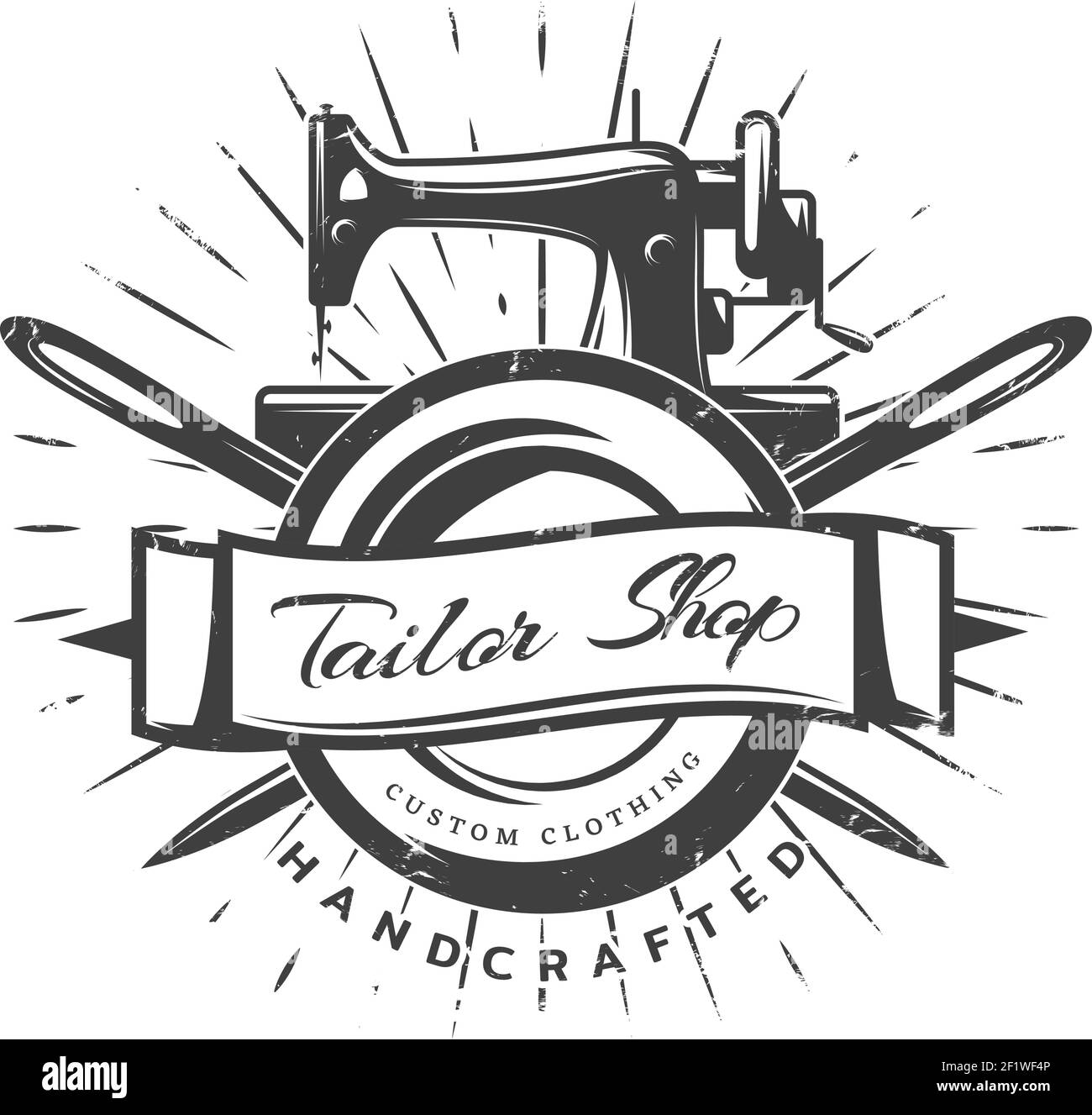 Vintage black tailor label template with inscription sewing machine and ...