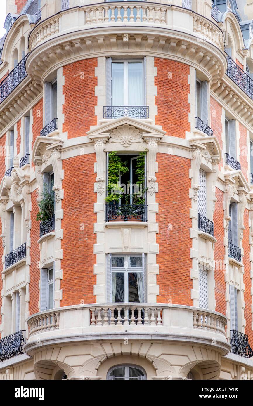 Windows and balconies - French architecture in Saint Germain des Pres, Paris, France Stock Photo