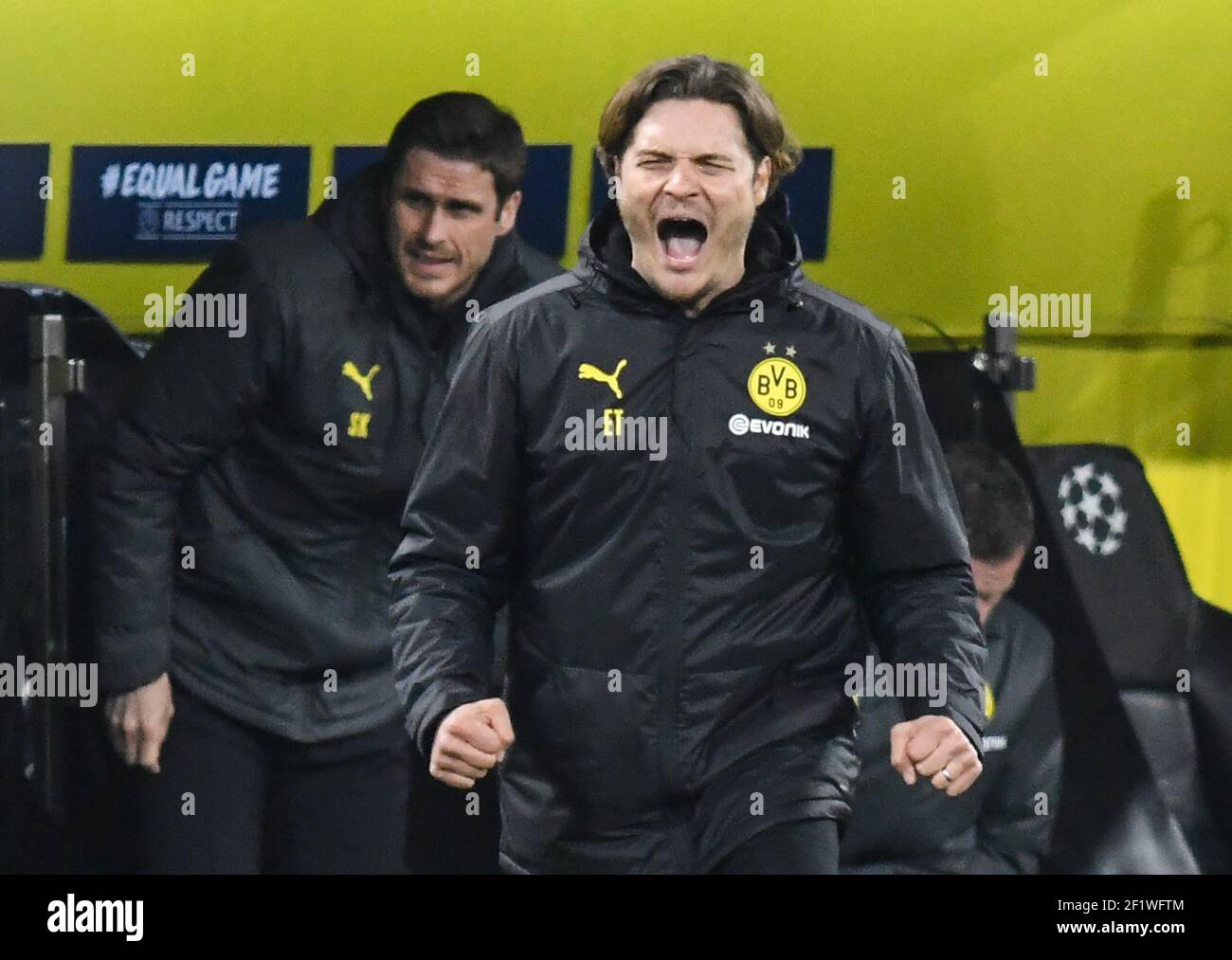 Dortmund Germany 09th Mar 2021 Football Champions League Borussia Dortmund Fc Sevilla Knockout Round Round Of 16 Second Legs At Signal Iduna Park Dortmund Coach Edin Terzic Celebrates After The Match